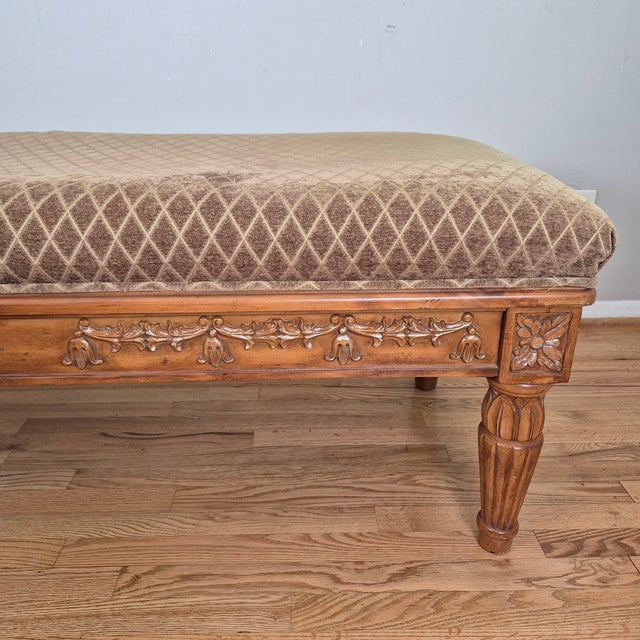 Wood 2000s Oversized French Country Style Carved Birch Upholstered Bench or Ottoman For Sale - Image 7 of 12