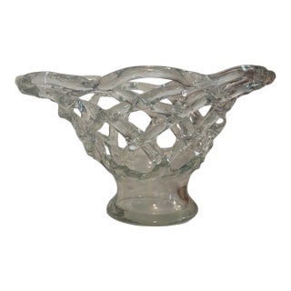 Mid 20th Century Murano-Style Lattice Blown Glass Bowl For Sale