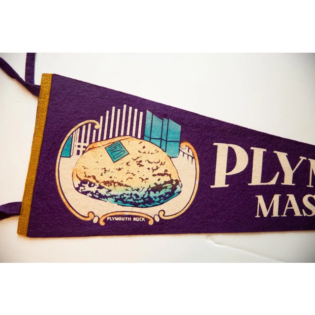 :: Felt Banner Pennant for Plymouth Massachusetts felt flag featuring graphic of Plymouth Rock. Age circa 1950's vintage....