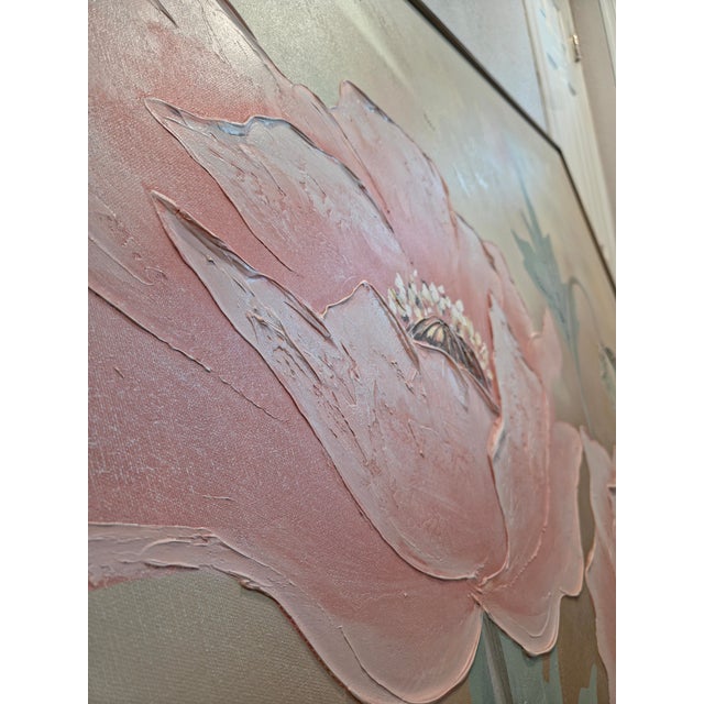 Large Signed Lee Reynolds Peach Poppies Painting, Vanguard Studios Mid-Century Modern Floral Art For Sale - Image 13 of 13