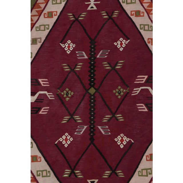 1920s Antique Tribal Kilim in Rare Bordeaux With Vibrant Geometric Patterns For Sale In New York - Image 6 of 6