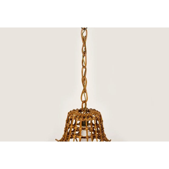 Brown Mid-Century Rattan and Bamboo Hanging Lantern, 1960s For Sale - Image 8 of 10