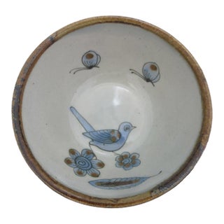 Ken Edwards El Palomar Blue Bird Flowers Mexican Tonala Pottery 6 1/4" Bowl For Sale