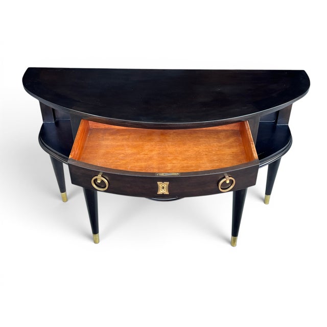 Vintage Hollywood Regency Demi-Lune Server in Ebonized Wood With Brass Accents For Sale In Los Angeles - Image 6 of 10
