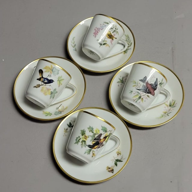 English Vintage Hutschenreuther Germany Noblesse Audubon Bird Porcelain Demitasse Cups & Saucers, Set of 4 For Sale - Image 3 of 13