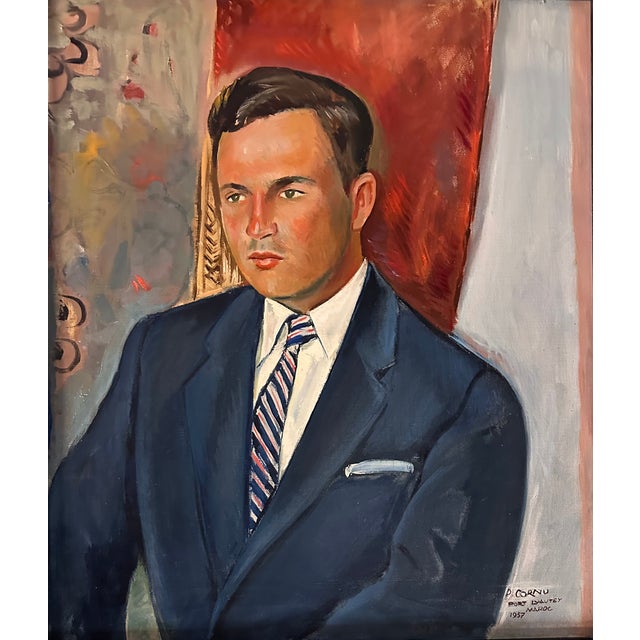 Mid Century Oil Painting of a Gentleman, 1957 Portrait Impressionistic Style, Port Layaute, Morocco, 1957. Artist P. Cornu For Sale - Image 6 of 6