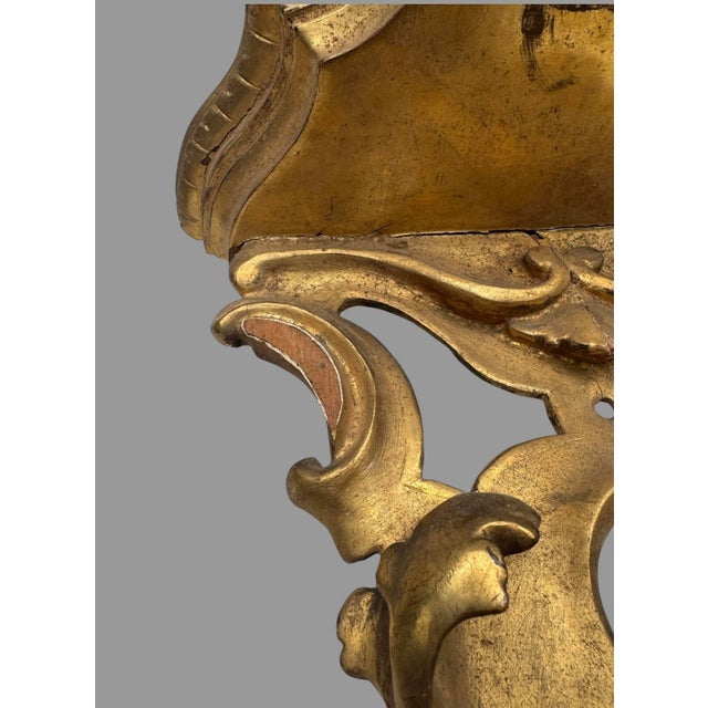 Early 20th Century Antique Pair Carved Giltwood Rococo Wall Bracket Shelves Italian Style 11” For Sale - Image 5 of 12
