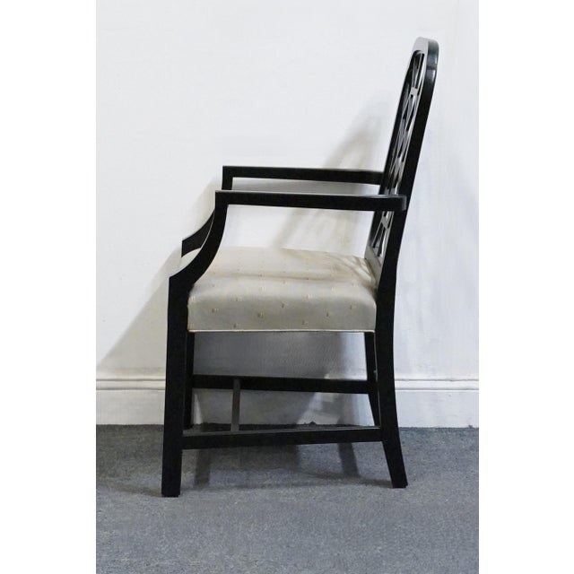 Late 20th Century Kindel Furniture Black & Gold Chinese Chippendale Style Lattice Back Dining Arm Chair For Sale - Image 5 of 10