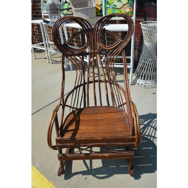 American Adirondack Twig Willow Rocking Chair Rustic Natural - Plank Seat For Sale - Image 13 of 13