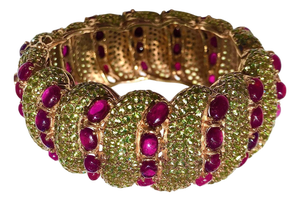 Bochic "Capri" Natural Ruby & Natural Peridot Bangle Set In 18K Gold & Silver