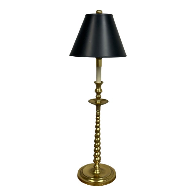 Frederick Cooper Rope Twist Polished Brass Candlestick Table Lamp, Vintage For Sale