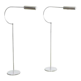 Pair of Mid-Century Modernist Chrome Gooseneck Floor Lamps For Sale