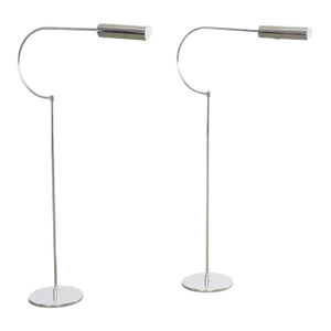 Pair of Mid-Century Modernist Chrome Gooseneck Floor Lamps