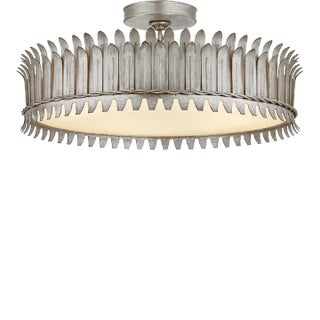 Suzanne Kasler for Visual Comfort Signature Leslie 21" Semi-Flush in Burnished Silver Leaf with Frosted Glass For Sale