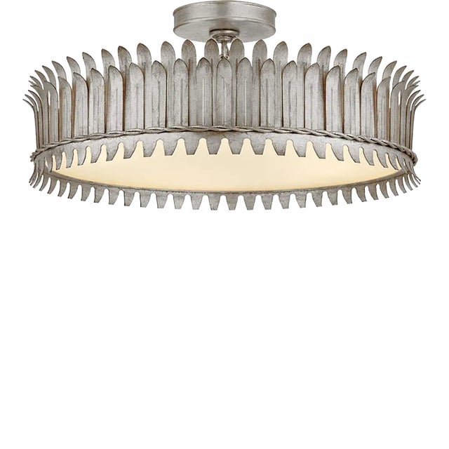 Suzanne Kasler for Visual Comfort Signature Leslie 21" Semi-Flush in Burnished Silver Leaf with Frosted Glass For Sale