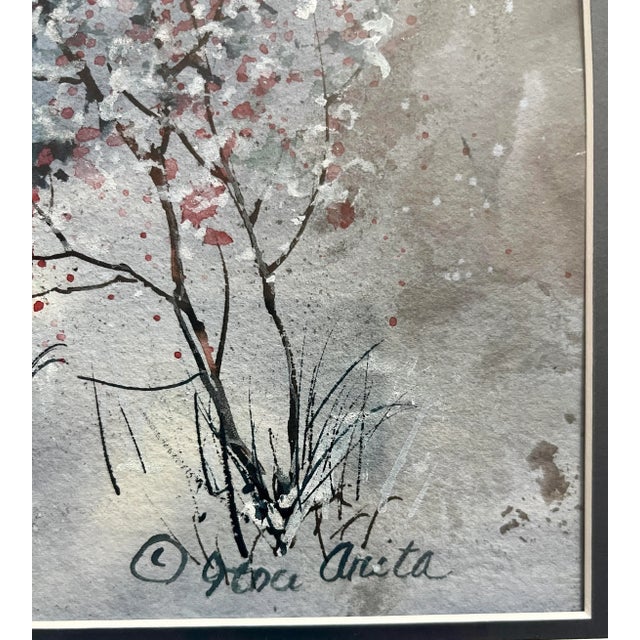 Contemporary Vintage Itsu Arita Watercolor Painting Trees in the Forest Framed Signed Art For Sale - Image 3 of 9