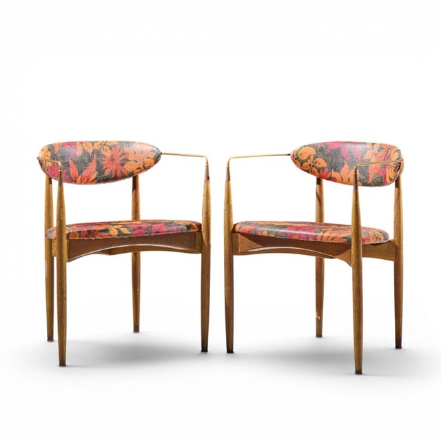 Mid-Century Modern Dan Johnson for Selig Viscount Mid Century Brass and Walnut Chair - Pair For Sale - Image 3 of 12