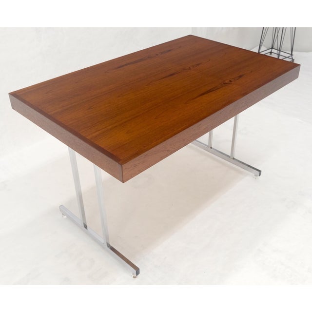 Danish Mid Century Modern Teak Top Chrome Legs Folding Desk Mint For Sale - Image 12 of 12
