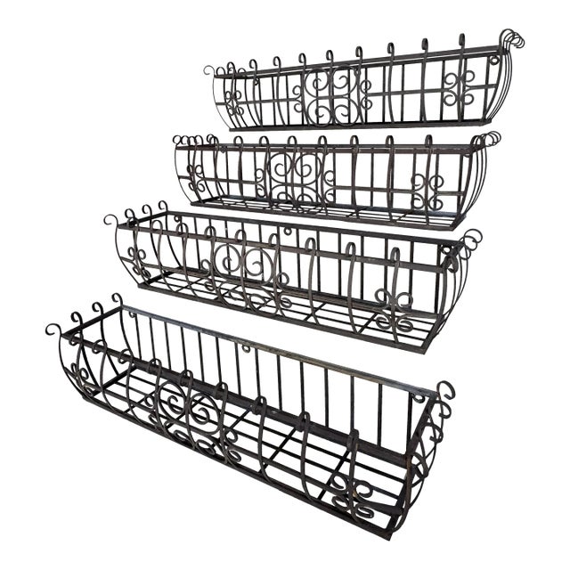 Late 20th Century Set of Four Wrought Iron Window Boxes For Sale