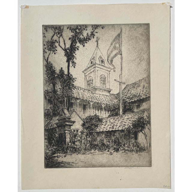 Horace Devitt Welsh (1888-1942) Building with Cuban flag etching, pencil signed lower right.