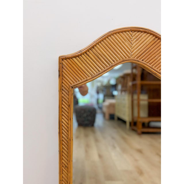 Late 20th Century Coastal Pencil Reed Tall Arched Rectangular Wall Mirror, Woven Wood Frame Boho Wall Mirror For Sale - Image 5 of 10