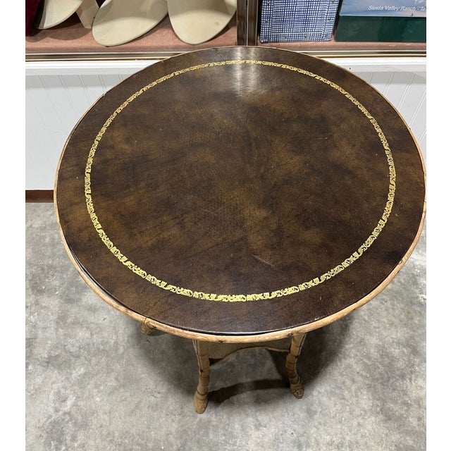 Wood Antique Japanoise Bamboo Table With Leather Top For Sale - Image 7 of 14