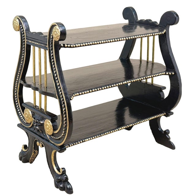 An Extremely Unusual And Very Attractive Late 19th Century Ebonised Étagère, Or Small Whatnot, with Lovely Parcel Gilt...