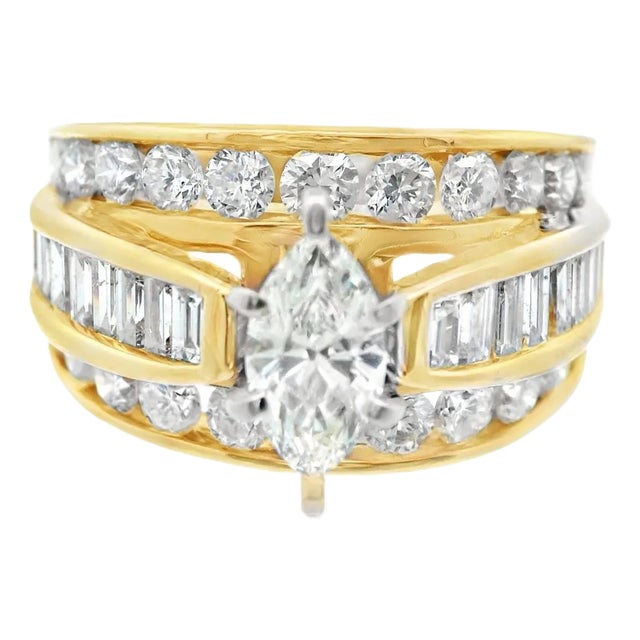 1990s 14k Yellow Gold Diamond Engagment Ring, Size 8.25 For Sale