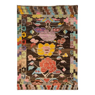 Designed Contemporary Moroccan Style Wool Rug in Brown For Sale