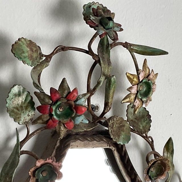 1930s Vintage Italian Tole Floral Mirror For Sale - Image 5 of 12