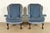 English Kindel Furniture Chippendale Carved Mahogany Blue Velvet Upholstered Wingback Lounge Chairs, Pair For Sale - Image 3 of 14