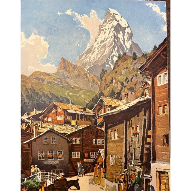 This is a beautiful set of four vintage landscape art prints featuring iconic scenes from the Swiss Alps. Each print is...