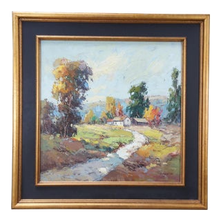 2009 Farmhouse Landscape Oil Painting, Framed For Sale