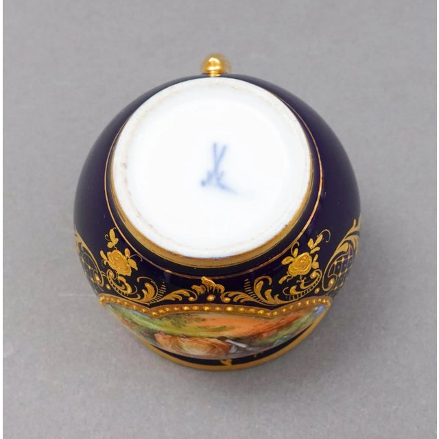 Vintage Meissen Cobalt Blue Gold Hand Painted Couple Porcelain Tea Cup For Sale In Miami - Image 6 of 8