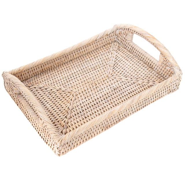 Artifacts Rattan Rectangular Vanity Tray, Whitewash For Sale