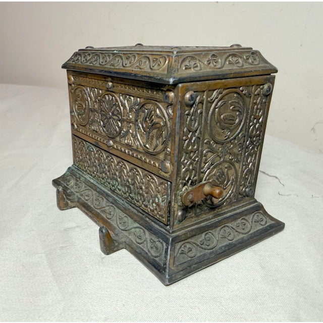 Antique Ornate Eastlake Bronze Patinated Metal Cigarette Dispenser Box Jar For Sale - Image 11 of 13