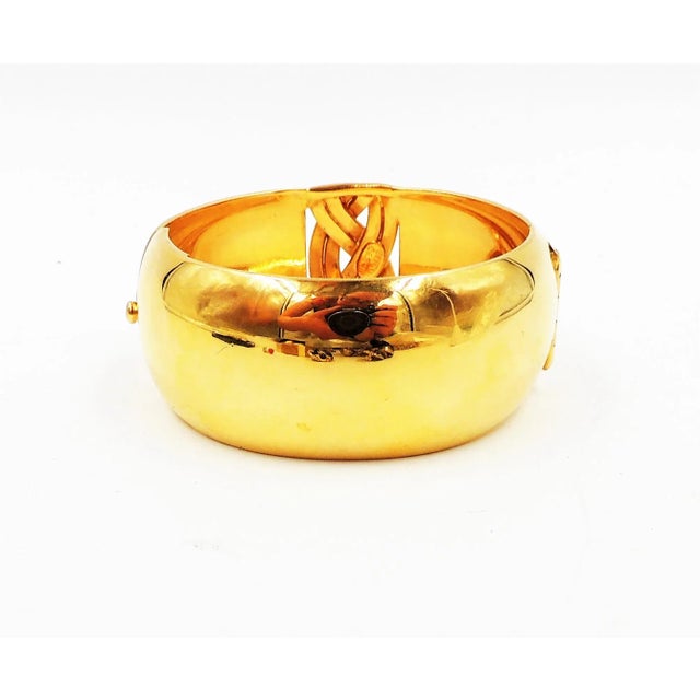 Vintage 1980s Signed Bijoux Cascio Italy Goldtone Clear Rhinestone Cuff Bracelet For Sale In Philadelphia - Image 6 of 9