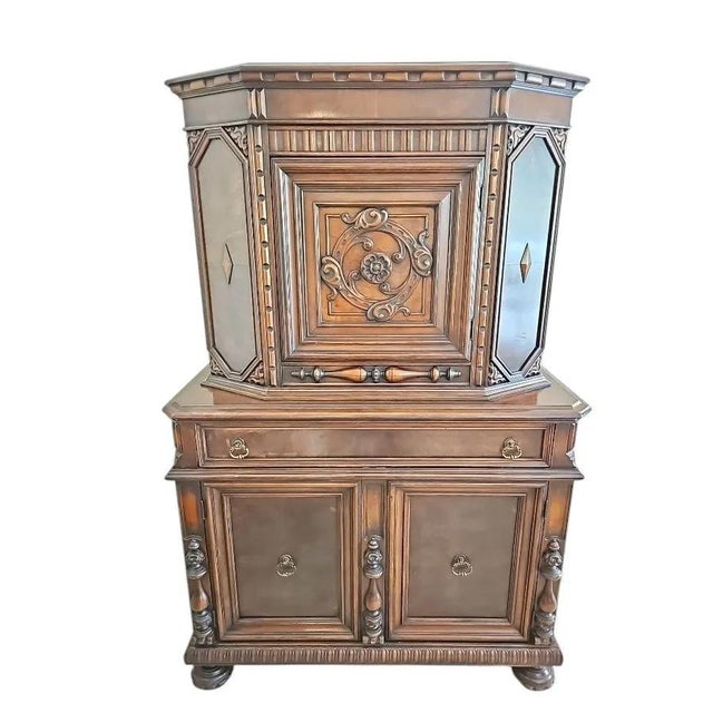 Renaissance Revival Style Carved Cabinet With Diamond Inlay For Sale - Image 6 of 9