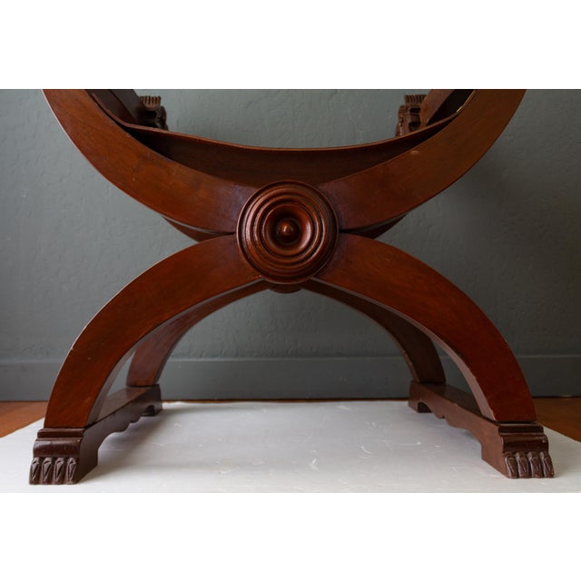 Spanish Colonial Savonarola Chair With Carved Lion Heads and Tooled Leather For Sale - Image 13 of 18