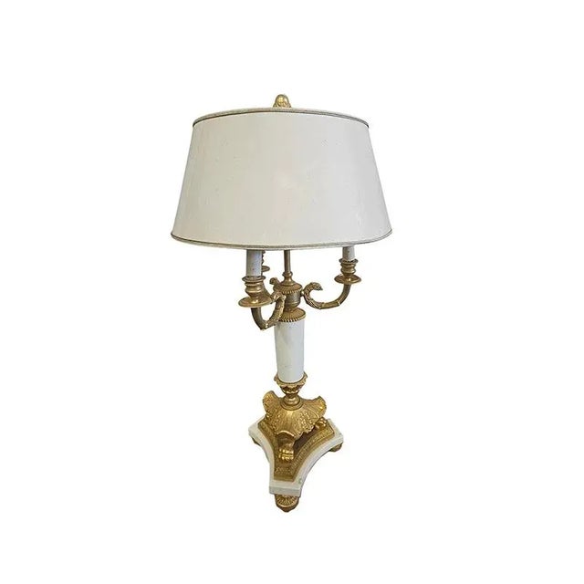 Three-Light Table Lamp in Bronze and White Marble, 1960s For Sale - Image 6 of 6