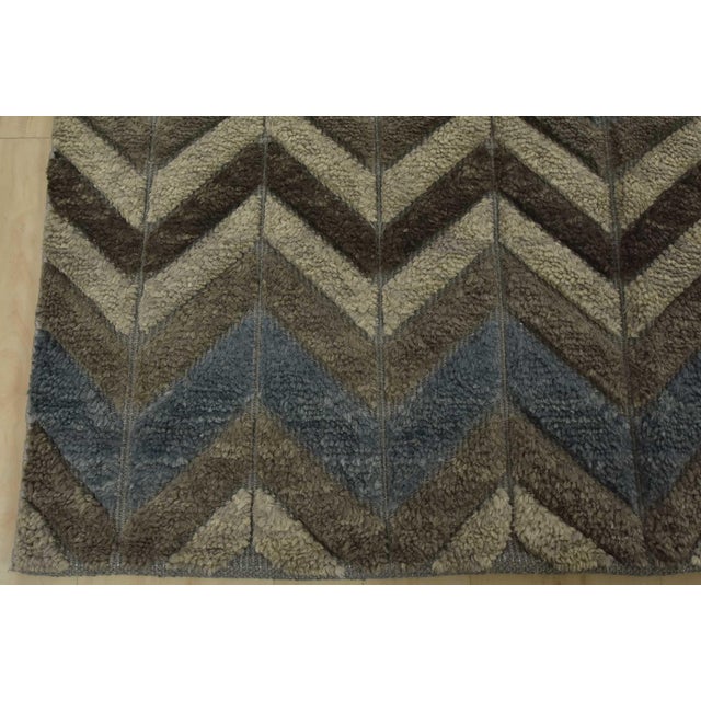 Chevron Rug 8'1'' X 10'1'' Gray Blue Wool Contemporary Hand-Knotted Carpet For Sale - Image 10 of 12