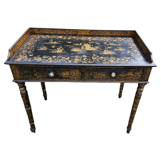 Anglo-Chinese Rarity: Early 19th-Century Chinese Export Black Lacquer Writing Desk, Canton, Circa 1820 A fascinating and...