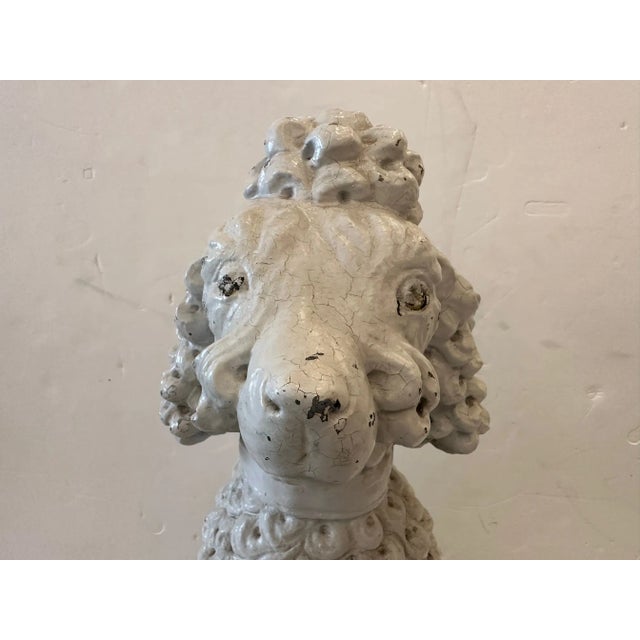 1930s Antique Cast Stone Cement White Poodle Sculpture For Sale - Image 5 of 9