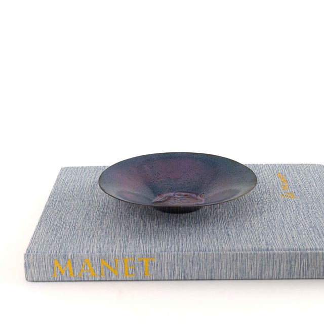 Mid-Century Modern Vintage Blue Purple Enamel Catchall Bowl For Sale - Image 3 of 12