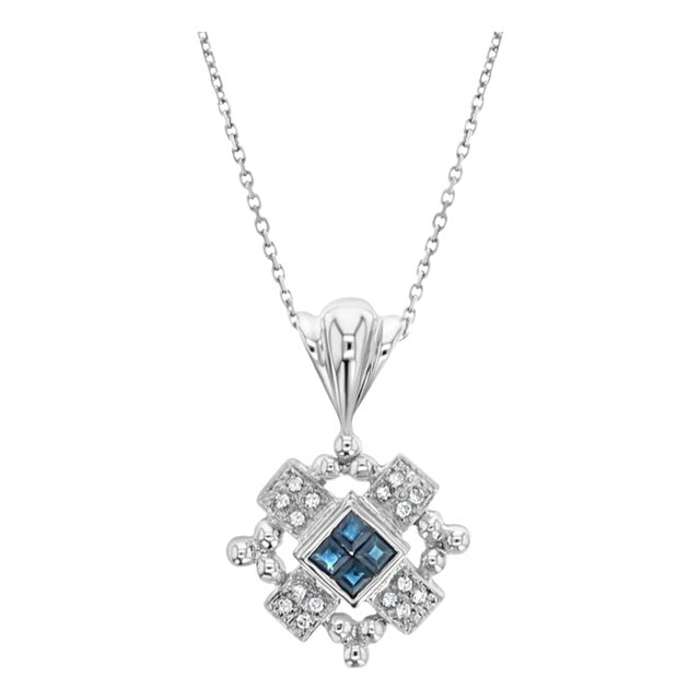 Sapphire Diamond Pendant .56cttw 14k White Gold 16" For Sale