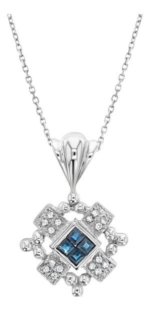 Sapphire Diamond Pendant .56cttw 14k White Gold 16"