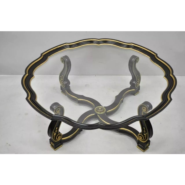 Vintage Italian Hollywood Regency Style Black and Gold Glass Top Coffee Table For Sale - Image 10 of 10