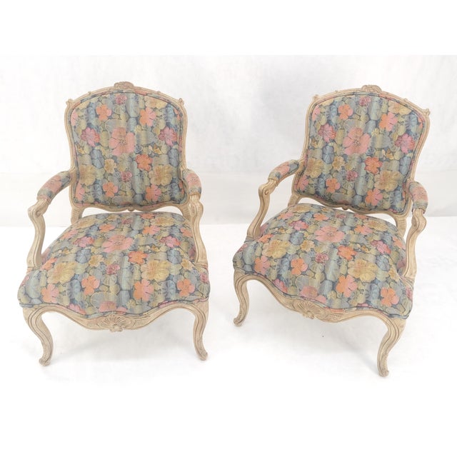 Pair of French Provincial Decorative Floral Pattern Carved Arm Chairs MINT For Sale - Image 10 of 15