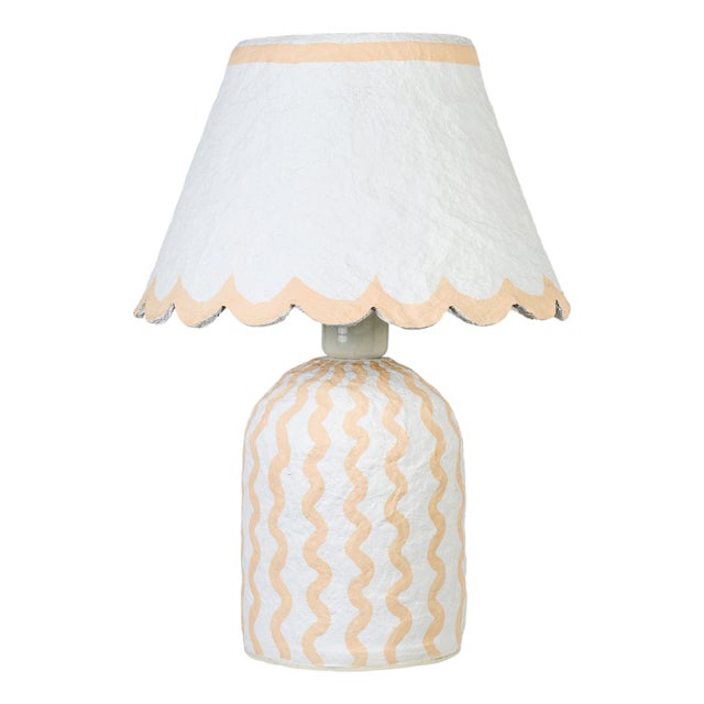 Blum Scalloped Squiggle Cotton Mache Table Lamp, Peach For Sale