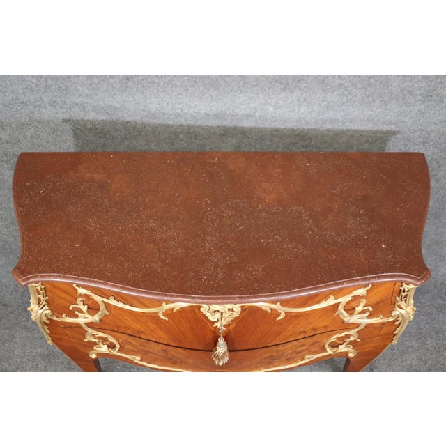 Ormolu Mounted French Louis XV Rouge Marble Top Radiating Inlay Commode For Sale - Image 10 of 12